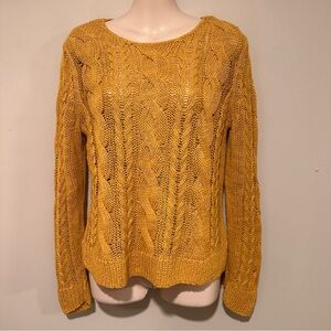EUC! GARNET HILL Linen & Cotton Cabled Pullover Sweater Gold Mustard Size Small